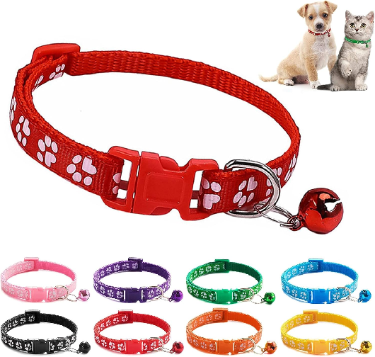 Paw Printed Adjustable Puppy Collar | Kitten Cat Pet Collar - Choose a Colour Option Available