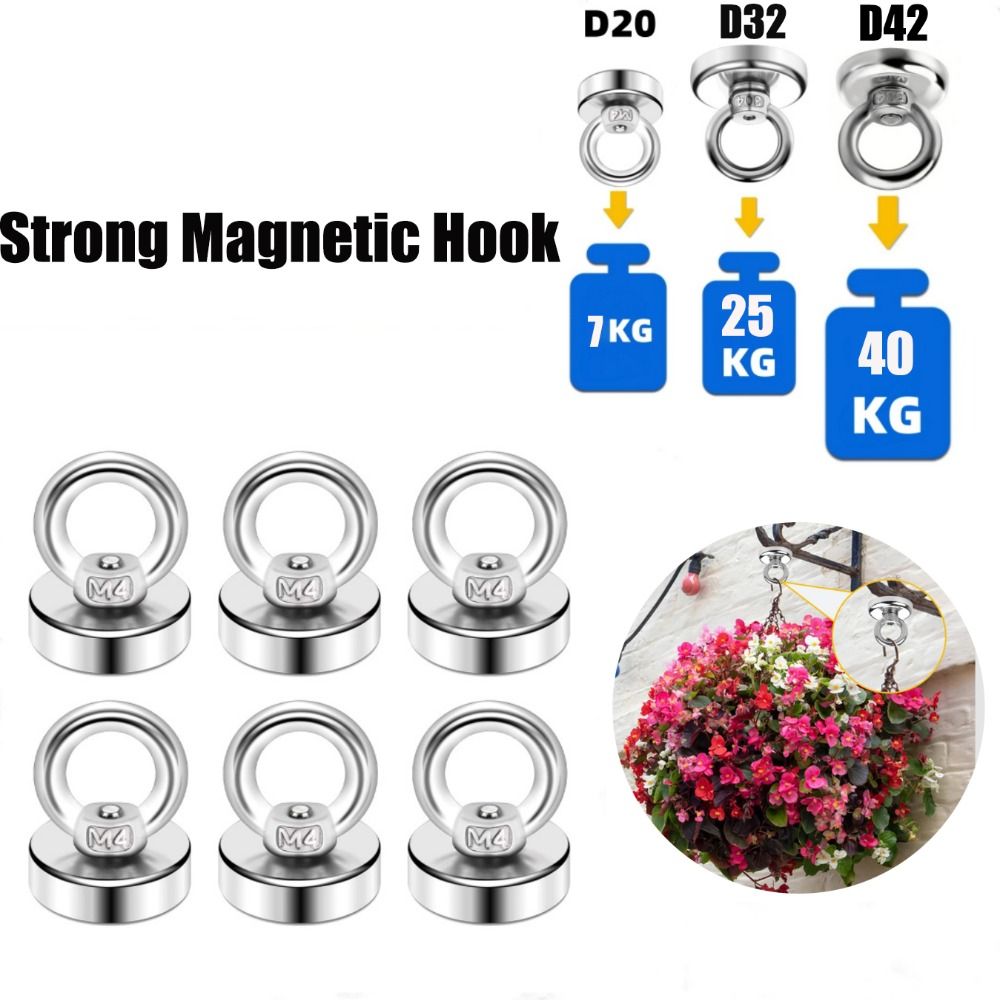 New D16-D42 Fishing Magnet Countersunk Hole Eyebolt Neodymium Fishing Hook Super Strong Strong Pull Force Heavy Duty Magnet Retrieving in River