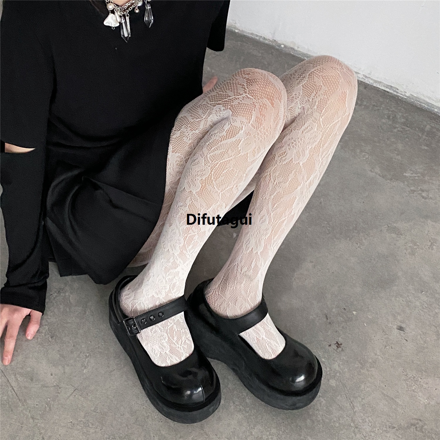Difutagui Ladies Pattern Stockings Stretch Super Slim Fit Vintage Stockings Lace High Quality Lolita Portable Fishnet Pantyhose Leggings Lingerie White Leggings
