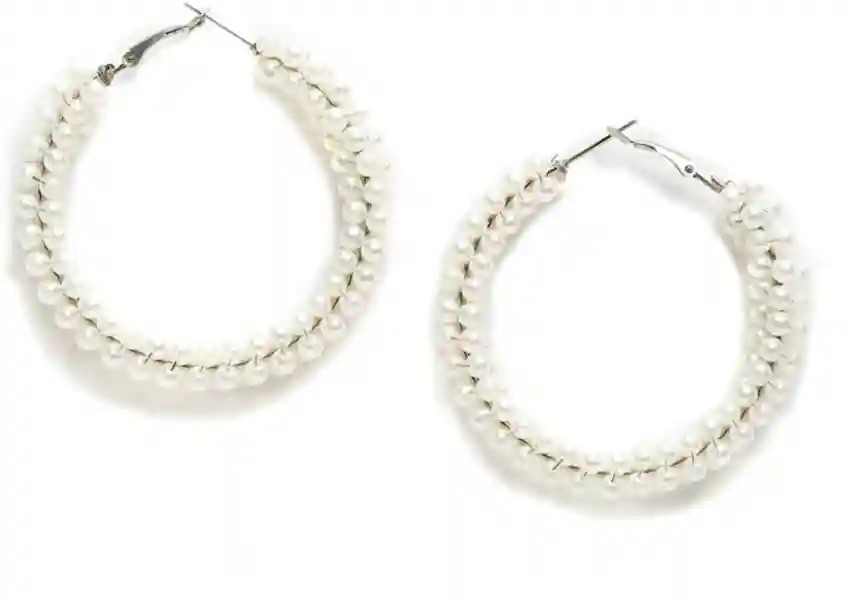 Mridu Statement Trendy Sparkly 3CM Silver Beaded Hoop Earrings for Women