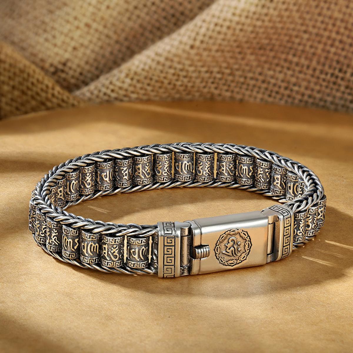 Bracelet Men's Sterling Silver Handmade Creative Passepartout Prayer Wheel Female Transfer Beads Six-Character Mantra Retro