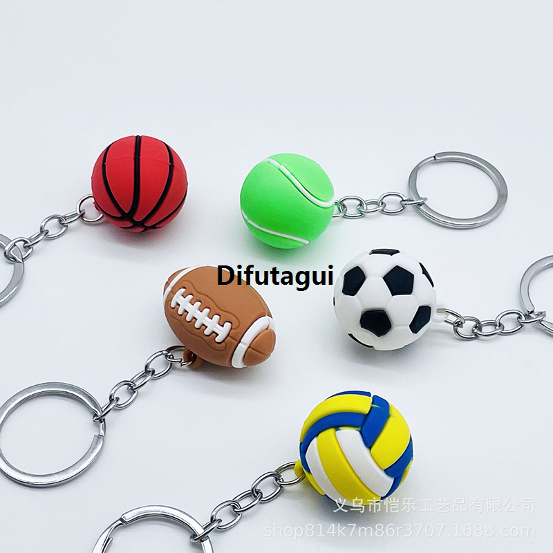 Difutagui 1 pc Silicone Football Basketball Key Chain Creative Volleyball Tennis Rugby Keyring Bag Car Keys Pendant Accessories