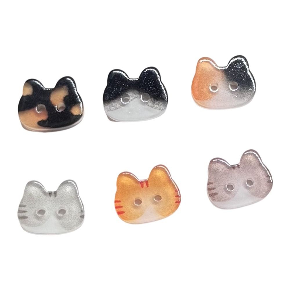 50Pcs Cartoon Cute Style Cat Shape Button Two-hole Button 12/17mm Sewing Supplies Colorful Resin Kids Kitty Buttons Girls