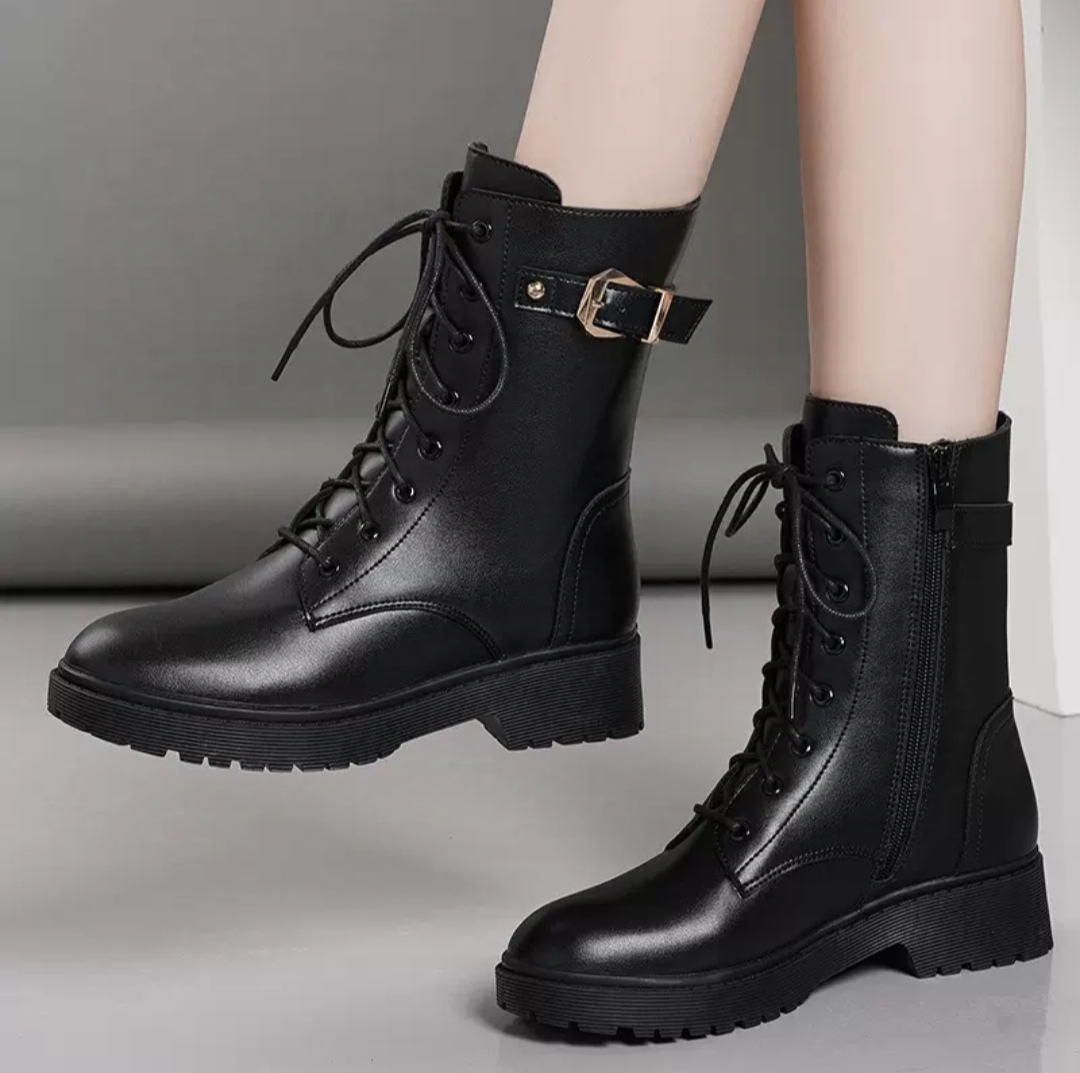 Sweet Ankle Women Boots Winter Lace Up ZIP Shoes For Women Hoof High Heels Warm Plush Metal Buckle Leather Modern Boots Zapatos