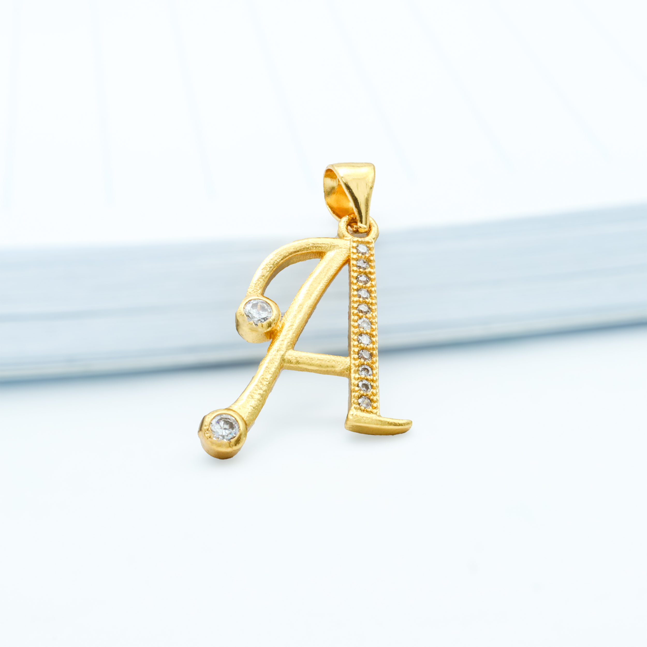 Gold Plated Letter A Shaped Locket With White Stones For Men And Women