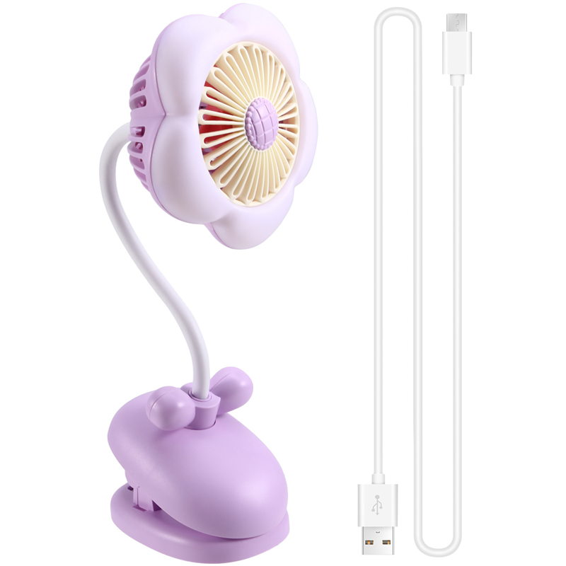 Mini Portable Fan with LED Light 360° Rotate Personal Cooling Fan Cute Design Flower Clip on Fan for Home Office Stroller Camping Green