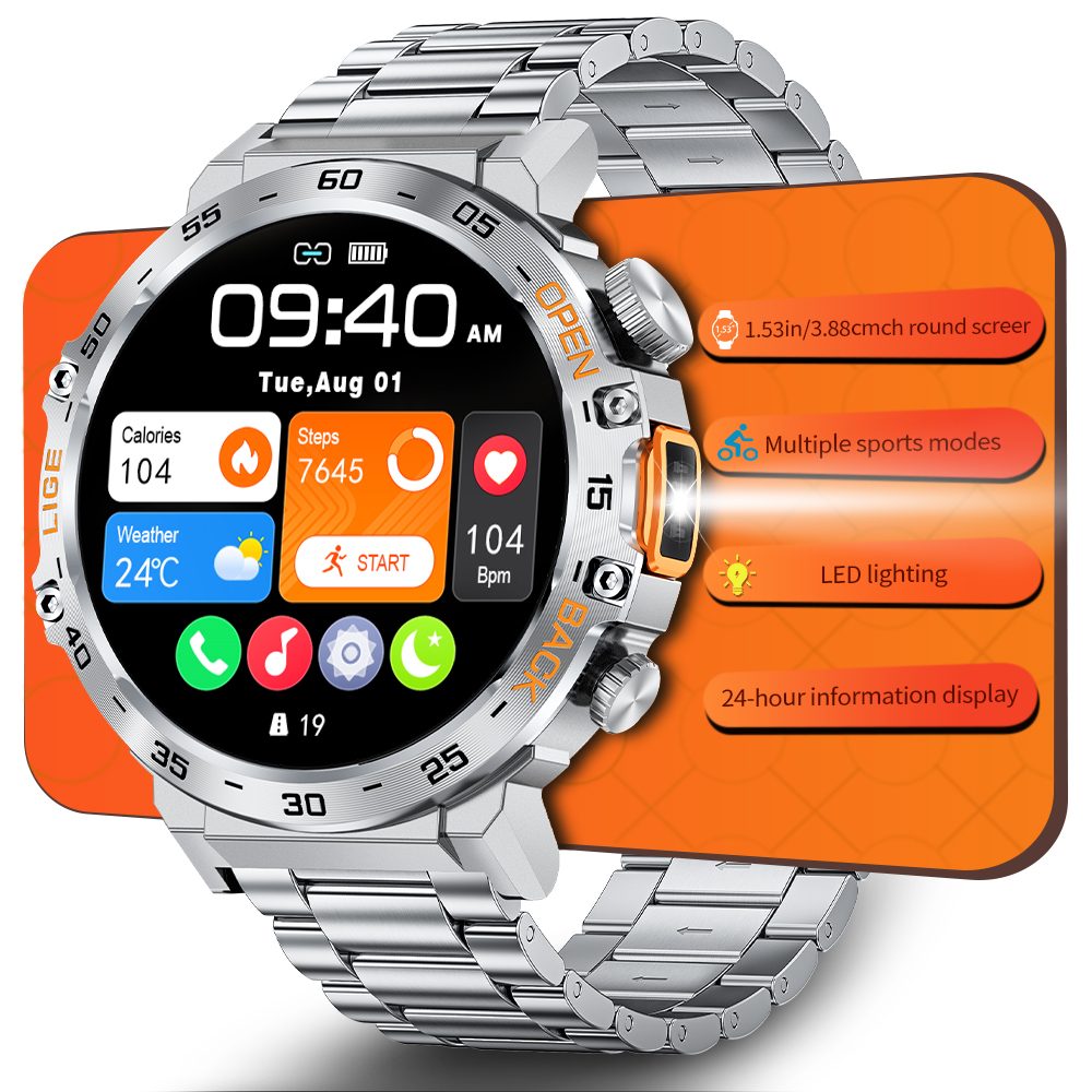 Linman LIGE New Smart Watch Men Sport Watch Outdoor Flashlight 360*360 Special Ultra HD Screen Waterproof Fitness Bluetooth Call Men Smartwatch