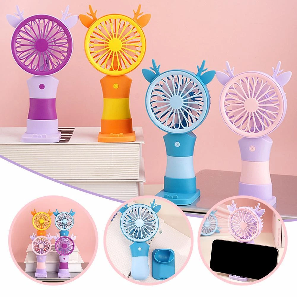 Smart Choice Cartoon Deer Mini USB Handheld Fan | Portable Rechargeable Pocket Size Personal Cooling Fan for Kids, Travel, Outdoor, School, Office Use | Hand Fan | Portable Fan