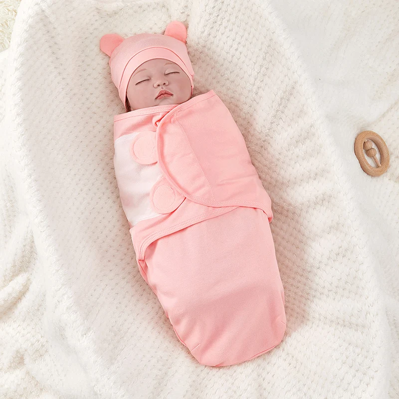 Newborn Sleeping Bag Cotton Baby Swaddle Wrap Adjustable Newborn Sleepsack Hat Set Anti-kick Swaddle Warm Soft Blanket Bles Online DZ-23B-26