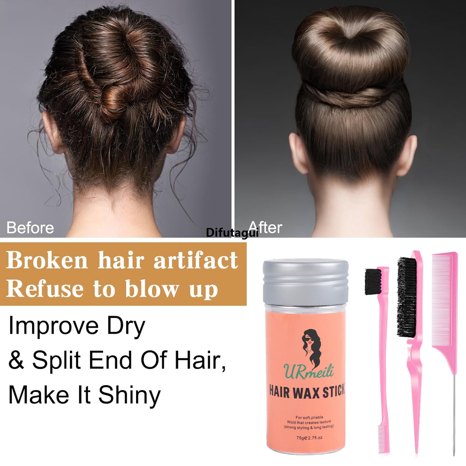 Difutagui Comb Line Brush Hairline Double-Sided Wig Control Edge for Comb Bargain price Brush Piece 3, Stick Hair Wax, 1 Strip Hairbrush Set－Smooth Edges