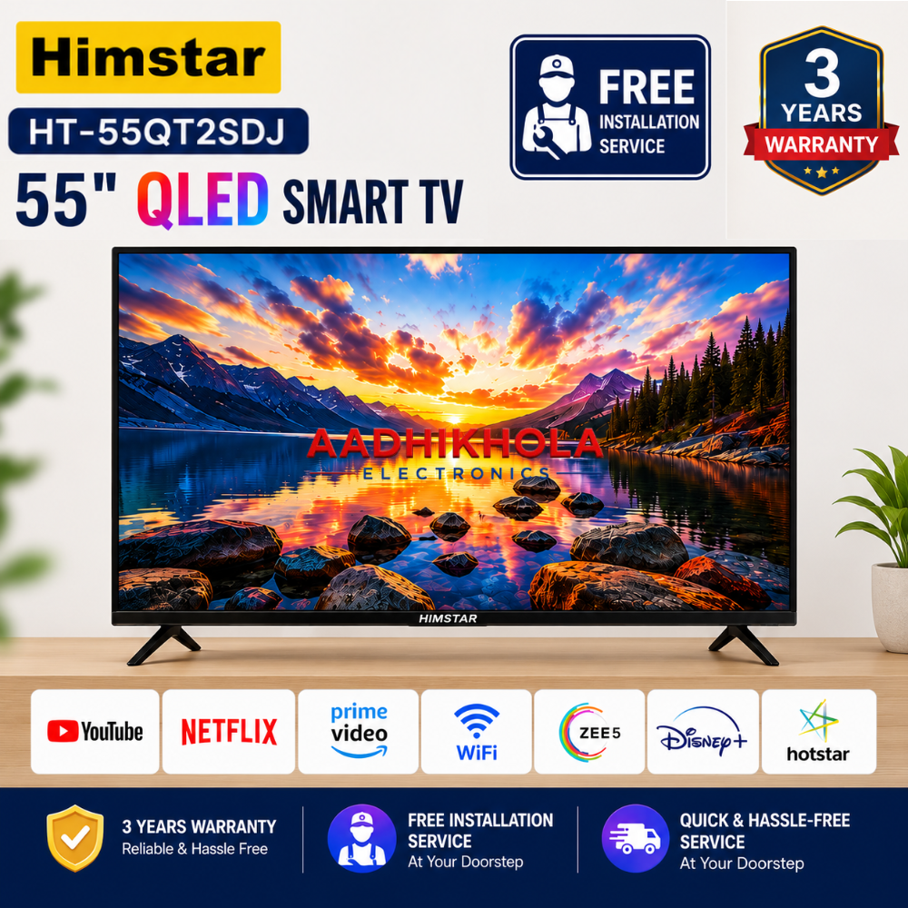 Himstar 55 Inch QLED Smart Television HT-55QT2SDJ | 4K Ultra HD Display | Smart Whale OS | Powerful Quad-Core Processor | Energy Saving Design | Free Installation Service | 3 Years Warranty