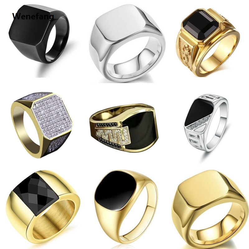 Wenefang New 2023 Metal Glossy Rings for Men Geometric Width Signet Square Finger Punk Style Fashion Ring Jewelry Accessories Whole Sale