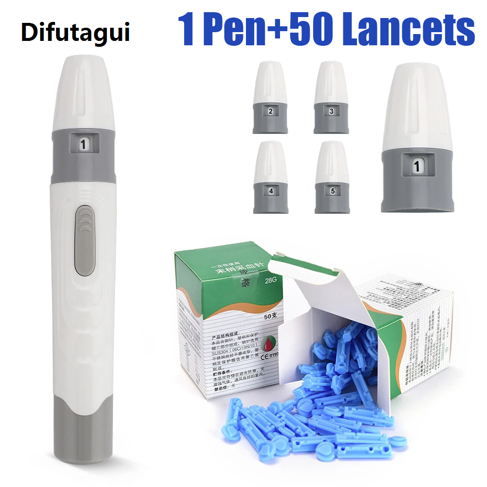 Difutagui 2025 New Lancet Pen Adjustable Depth Blood Sampling Glucose Test Pen Lancing Device for Diabetics Blood Collect 50pcs