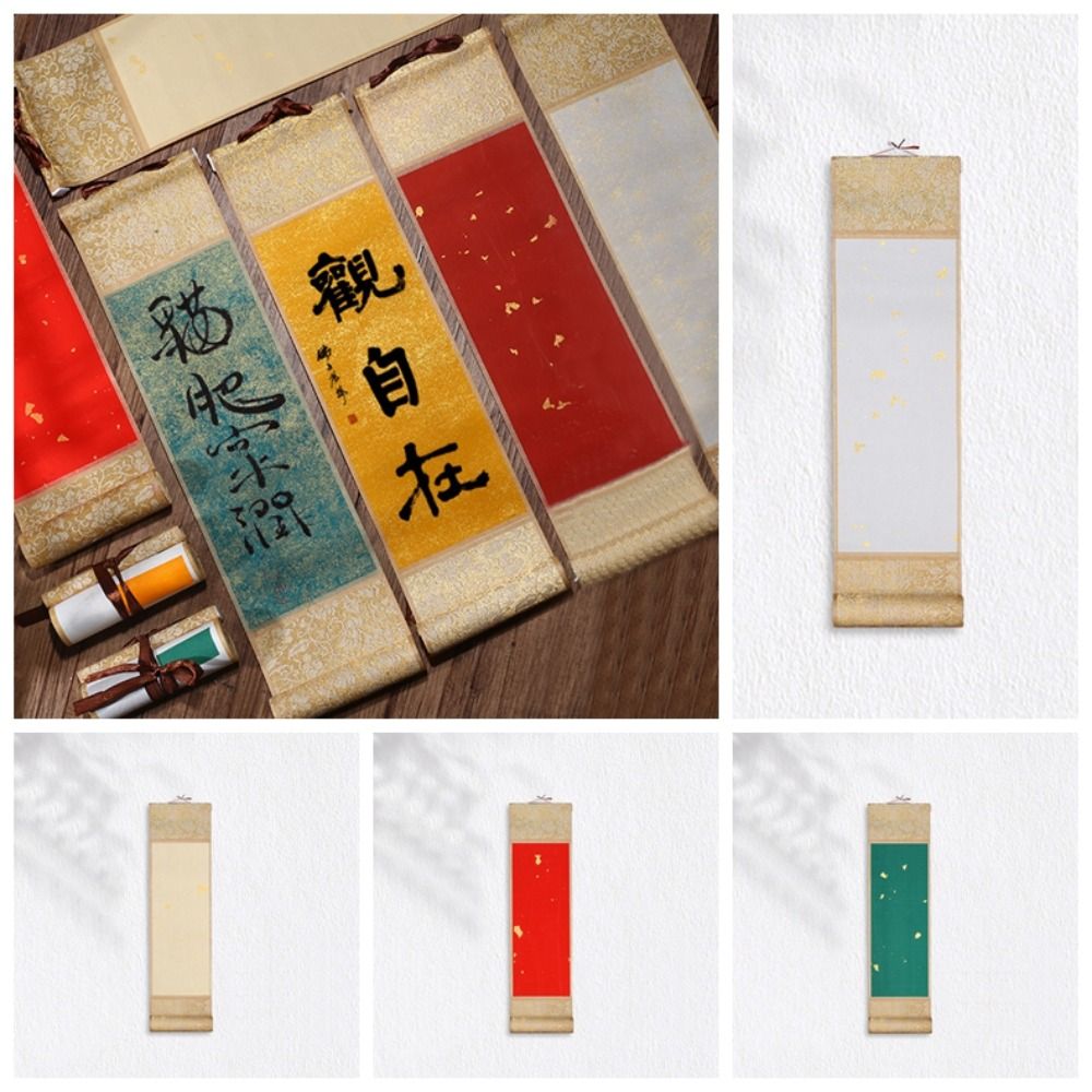 Portable Painting Drawing Paper Gilded Rice Paper Scroll Self-made Gifts Chinese Style Mini Batik Trumpet Scroll Hand-rolled Handcrafts Calligraphy Mounting Scroll Teahouse
