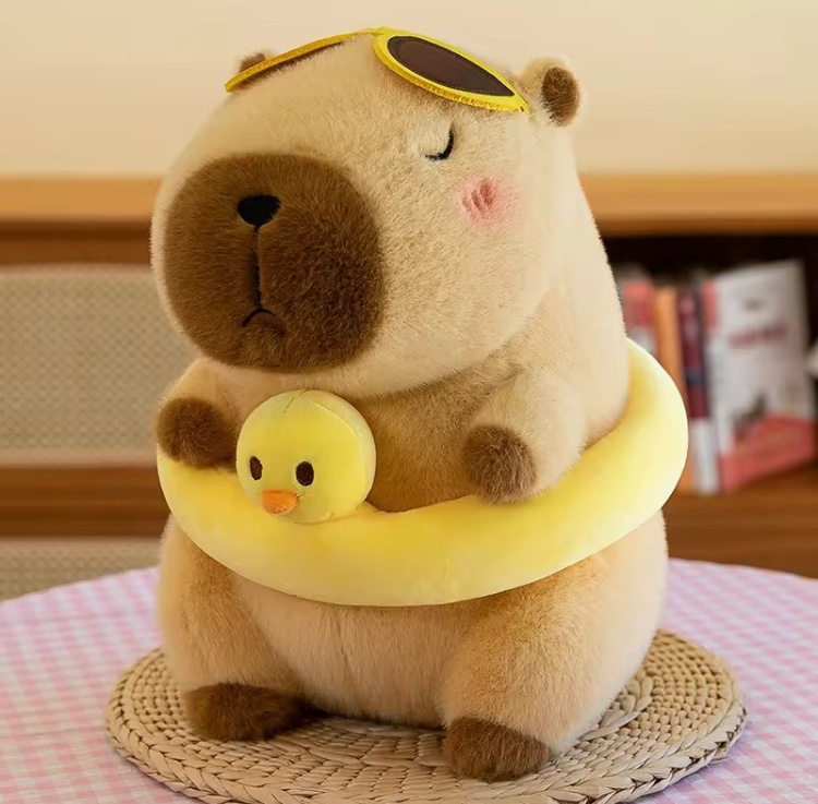 Masala Beads Cute Simulation Yellow Duck Swim Ring Capybara Kawaii 20CM Soft Plush Toys Stuffed Animal Doll Plushie Pillow Room Decor Cartoon Greater Stuffed Dolls Gifts For Girls Kids