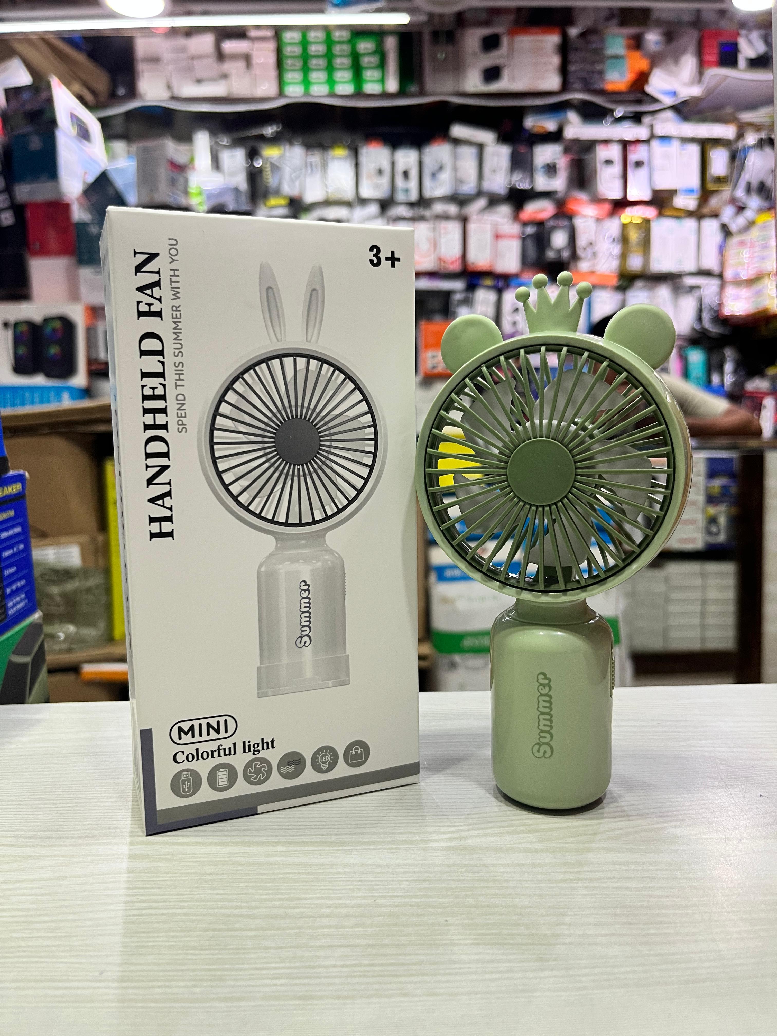 Crown LED Mini Handheld Fan - Rechargeable, 3-Speed, Colorful Light, Premium Quality