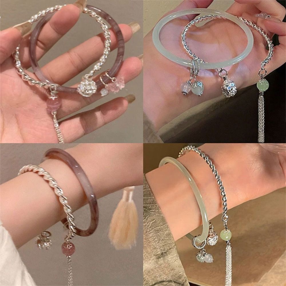 2pcs New Crystal Antique Bell Bracelet Butterfly Tassel Bell Bracelet Set Simple Fringe Bell Bracelet