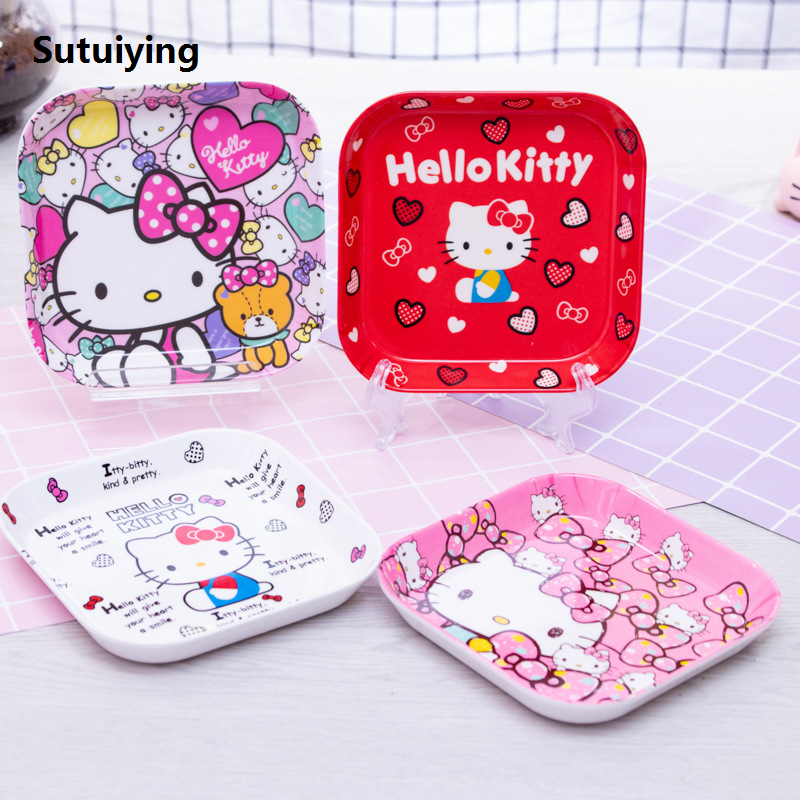 Sutuiying Cute Sanrio Hello Kitty Kuromi Fruit Tray Plastic Anime Dessert Hot Selling Plate Kitchen Plates children Snacks Cartoon Kids Dining Plates