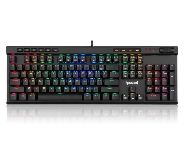 Redragon K580 VATA RGB LED Backlit Mechanical Gaming Keyboard 104 Keys Anti-ghosting with Macro Keys & Dedicated Media Controls, Onboard Macro Recording (Blue Switches)
