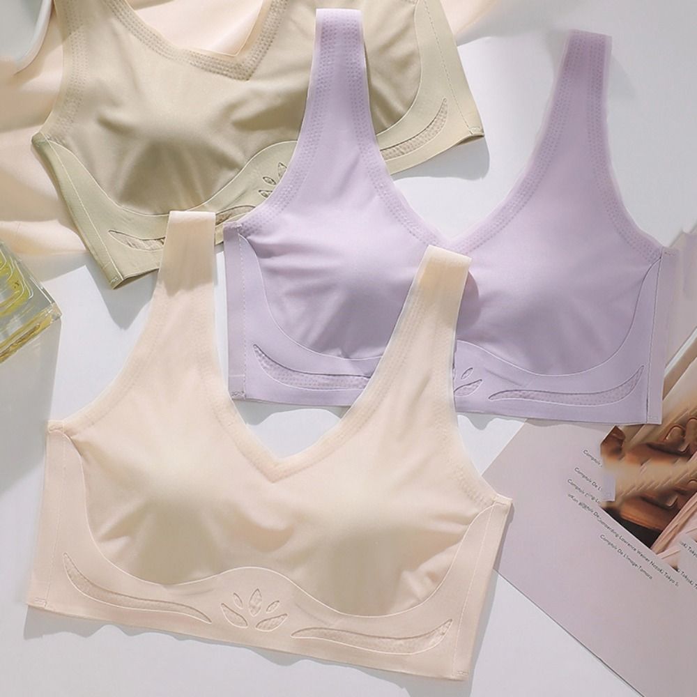 Soft Ice Silk Wireless Deep V Bra Close-fitting Thin Cup Brassiere for Women Underwear Push Up Girls Seamless Bra Gym
