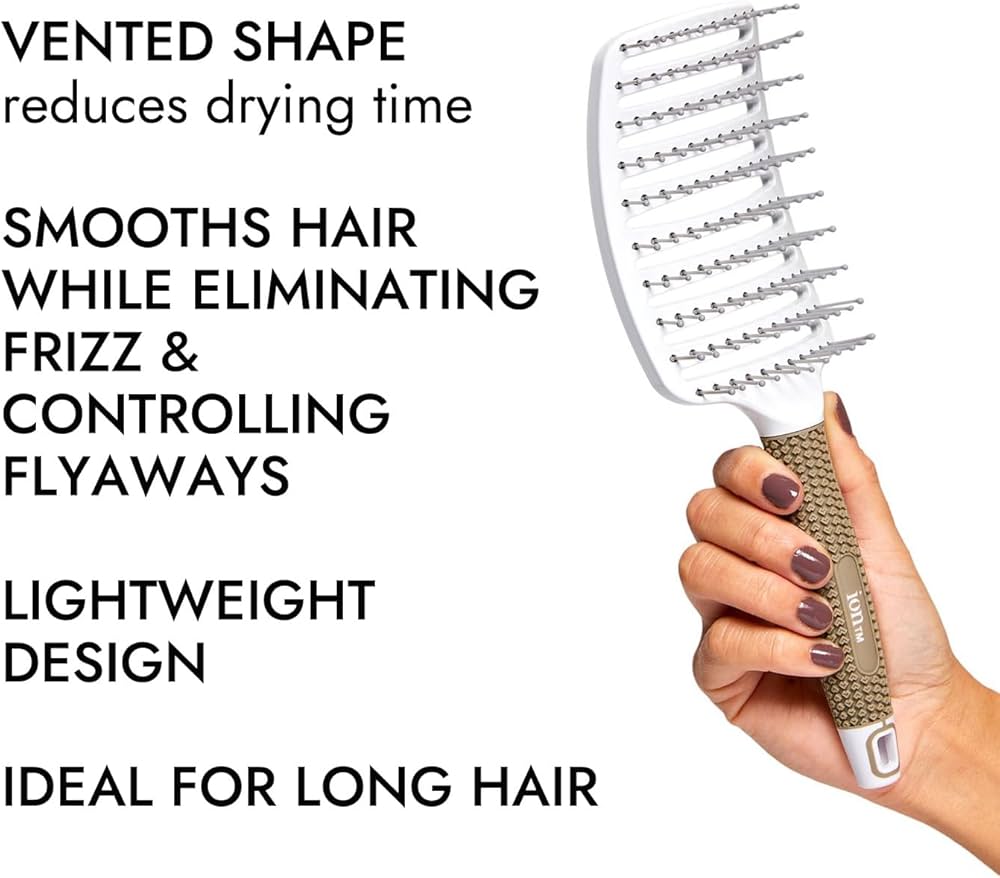 Hair Brush with Boar Bristles, Curved Vent Brush for Blow Drying, Suitable for Long, Short,Thick, Thin, Straight, Curly, Fine Hair