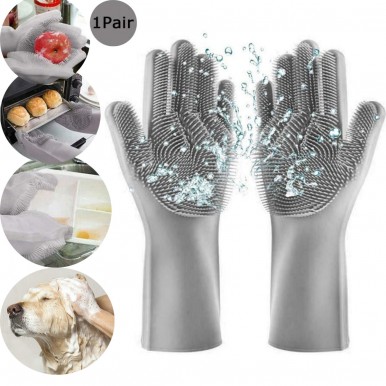 Bizzy Magic Dish Washing Silicone Gloves with Scrubber Reusable Scrub Gloves (Multicolour)