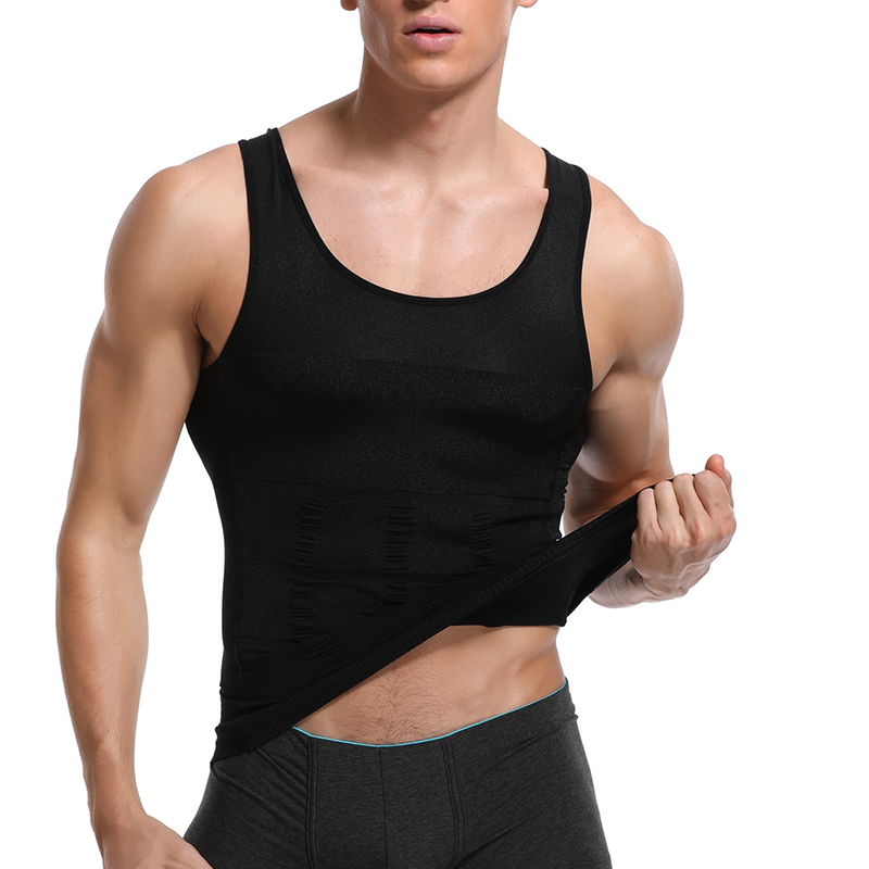 ( Black/L ) Compression Shirt Slimming Body Shaper Vest man Gym Workout Sleeveless Gynecomastia Abdomen Waiisstt Trainer Shapewear Bles Online DZ-38B-18