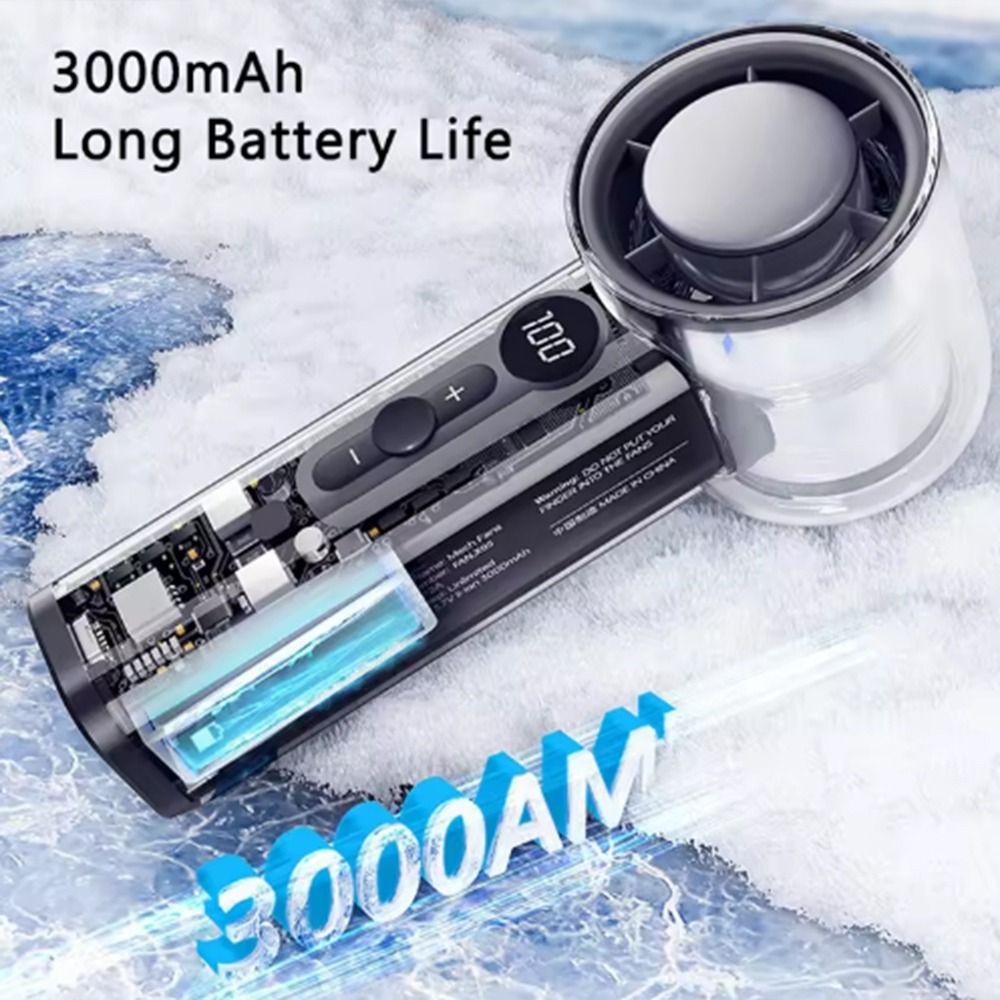 High Quality Semiconductor Refrigeration High-speed Electric Fan Rechargeable 100 Wind Speeds Portable Handheld Fan Low Noise Transparent Mecha Style Outdoor Small Fan For Travel Camping