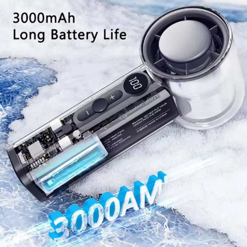 High Quality Semiconductor Refrigeration High-speed Electric Fan Rechargeable 100 Wind Speeds Portable Handheld Fan Low Noise Transparent Mecha Style Outdoor Small Fan For Travel Camping