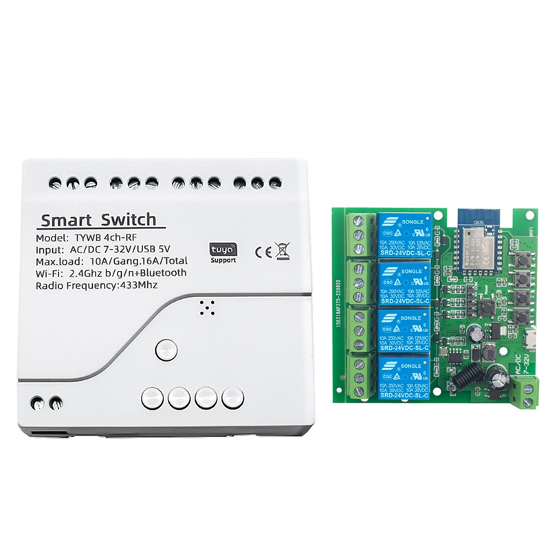 Tuya Smart Switch DIY Timer AC/DC 7-32V 4CH RF Smartlife Home Automation Module for Alexa Home