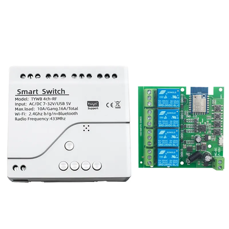 4CH Tuya WiFi Switch DIY AC/DC 7-32V 4CH RF Smartlife Home Automation Module for Alexa Home