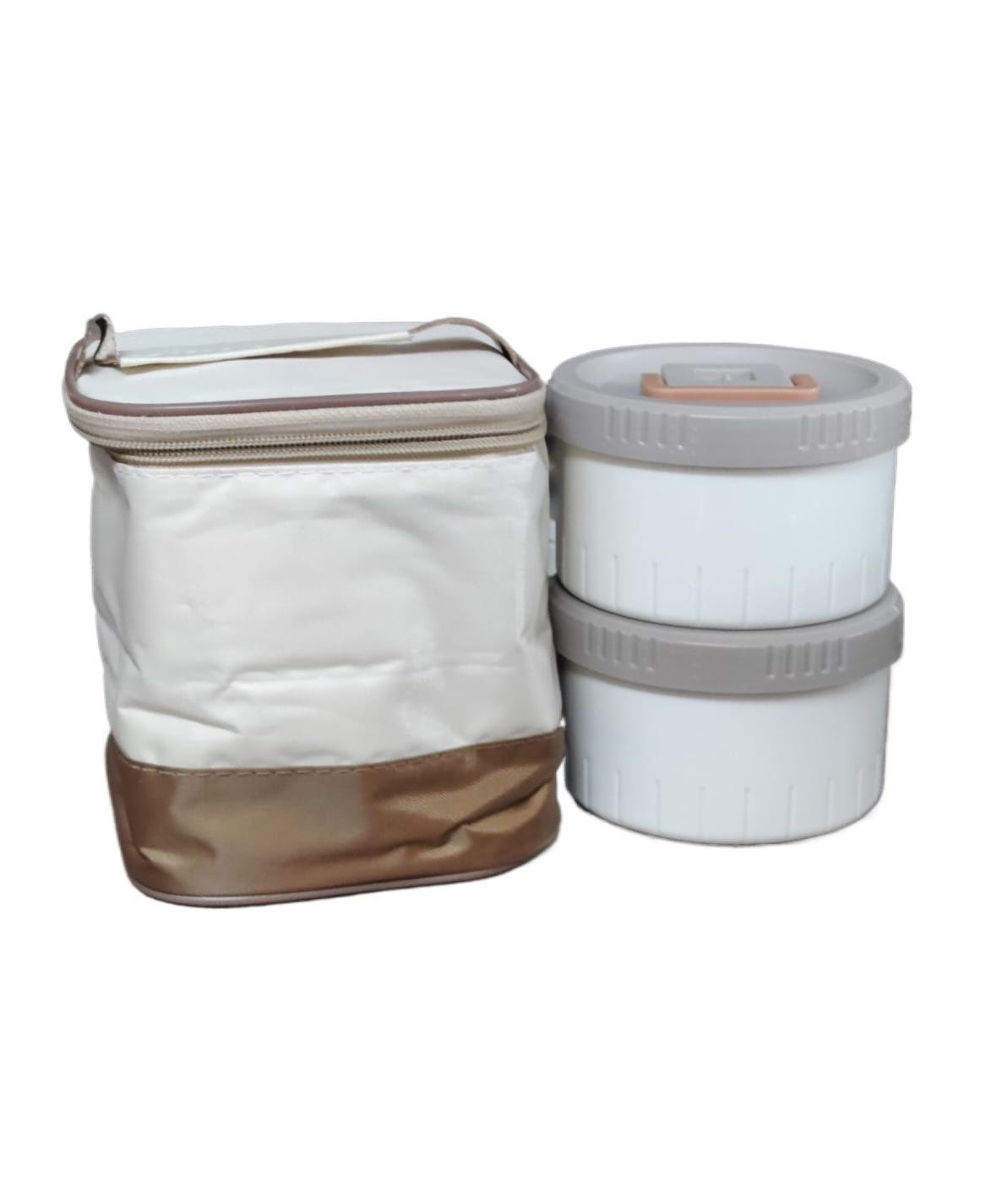 Four Layer 304 Stainless Steel Lunch Box with Insulated Bag Portable Heat Insulation Lunch Container Stackable Bento Boxes- Beige