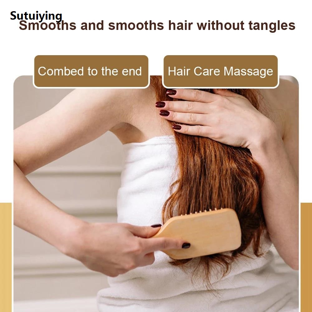 Sutuiying Detangling Hairbrush Bamboo Bristles Detangling Hairbrush Natural Luxury Wooden Bamboo Hair Brush for Long Curly Thin Short Dry Hair