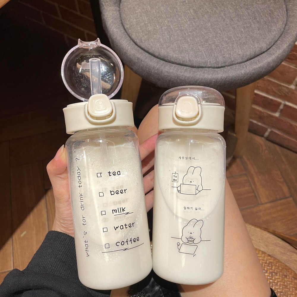 520ml Cute Plastic Sippy Cup with Straws Portable Beverage Cups Transparent Spill Proof Water Bottles Toddlers