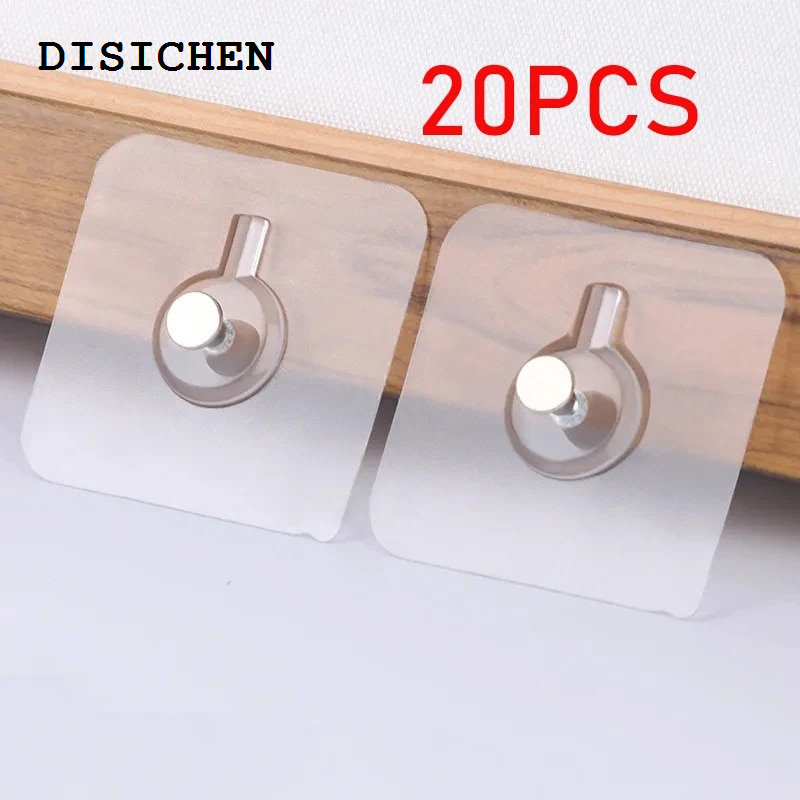 DISICHEN 2025 10/20PCS Strong Adhesive Hooks Clear Picture Frame Poster No Drilling Wall Hooks Cabinet Kitchen Bathroom Accessories Screw Hook