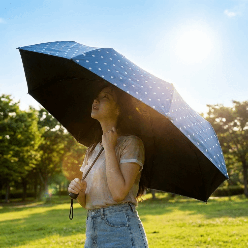 Fashion Automatic/Manual Polka Dot Umbrella UV Protection Folding Dual Use Umbrella Black Coated Lightweight Rain Umbrella Summer