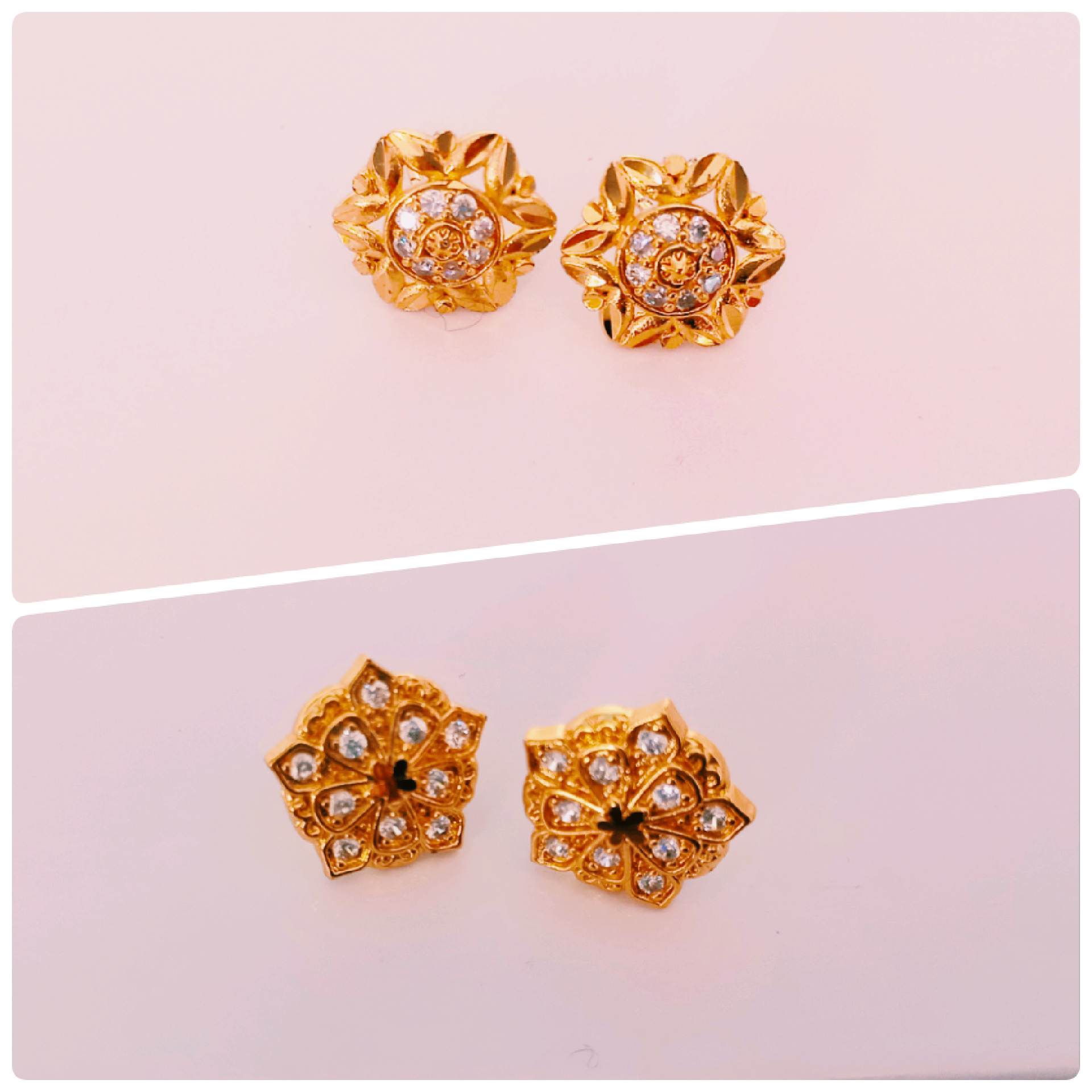 White AD Stud Flower Design Gold Plated Top/Earring For Women