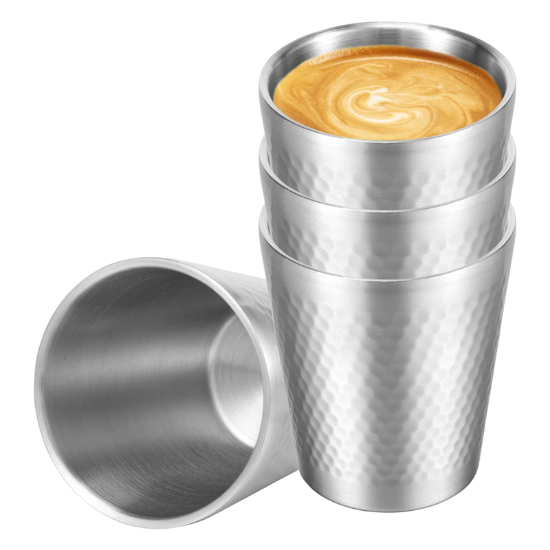 (GREH) 4Pcs 304 Stainless Steel Cup 300ml Double Wall Metal Cup Vacuum Insulated Water Tumbler Metal Coffee Mug Beverage Cup