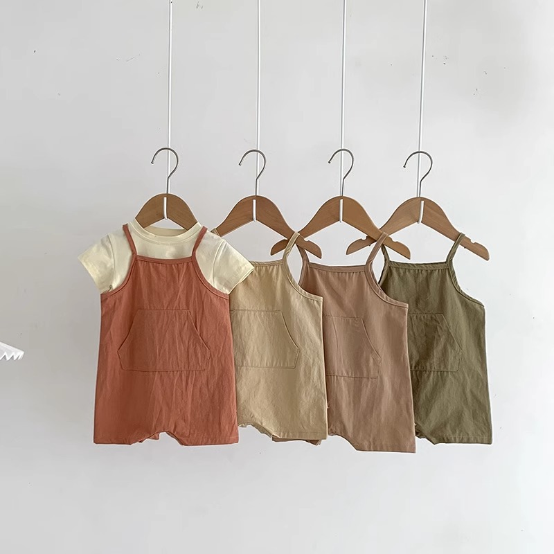 ins Korean summer dress male and female baby suspender T-shirt crawling suit two-piece set infant cute one-piece suspender suit