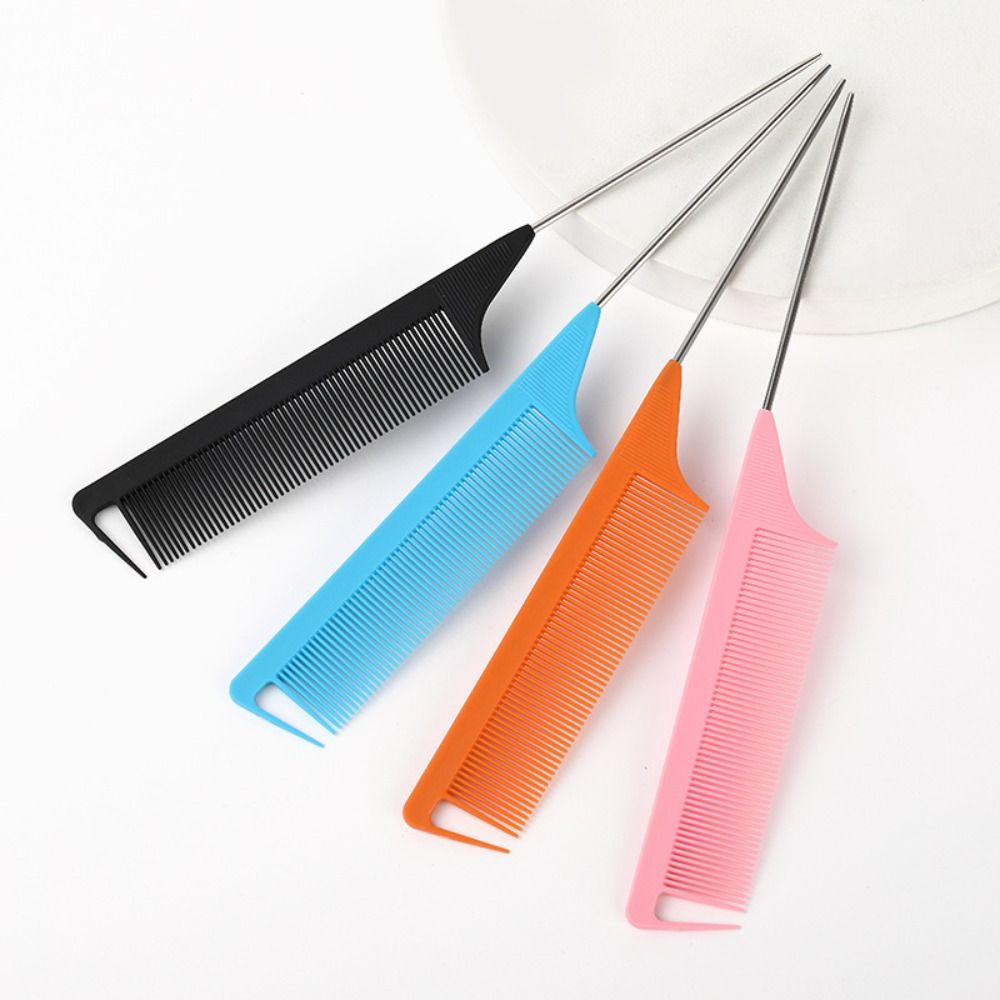 Quality Anti-static Pointed Tail Hair Styling Comb Fine Tooth Barber Accessories Steel Tip Tail Comb Steel Needle Pin Tip Brush Salon Professional Hair Comb Barber