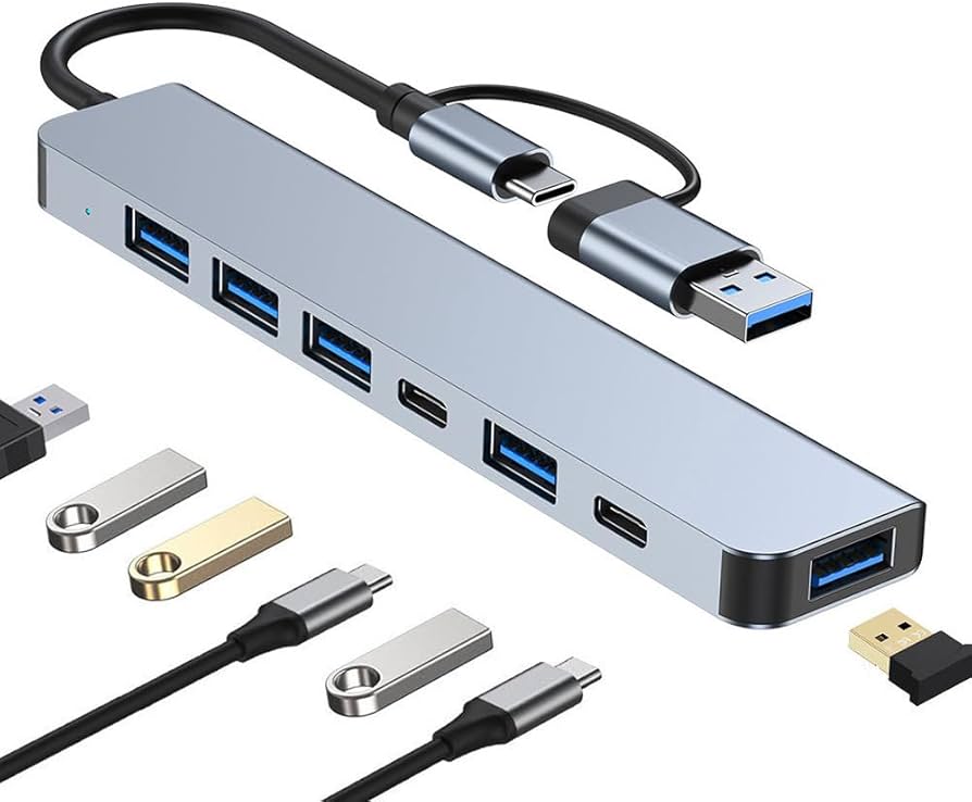 7 In 1 Aluminum Metal USB And Type C Hub For PC USB Extender