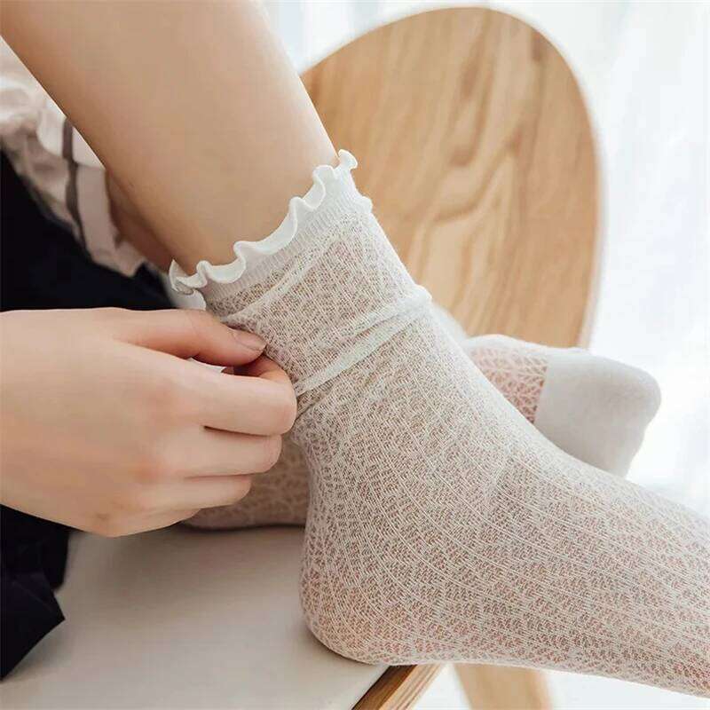 For Cute New White Retro Lace Girl Mesh Simple Women Casual Sweet Breathable Loose Socks Female