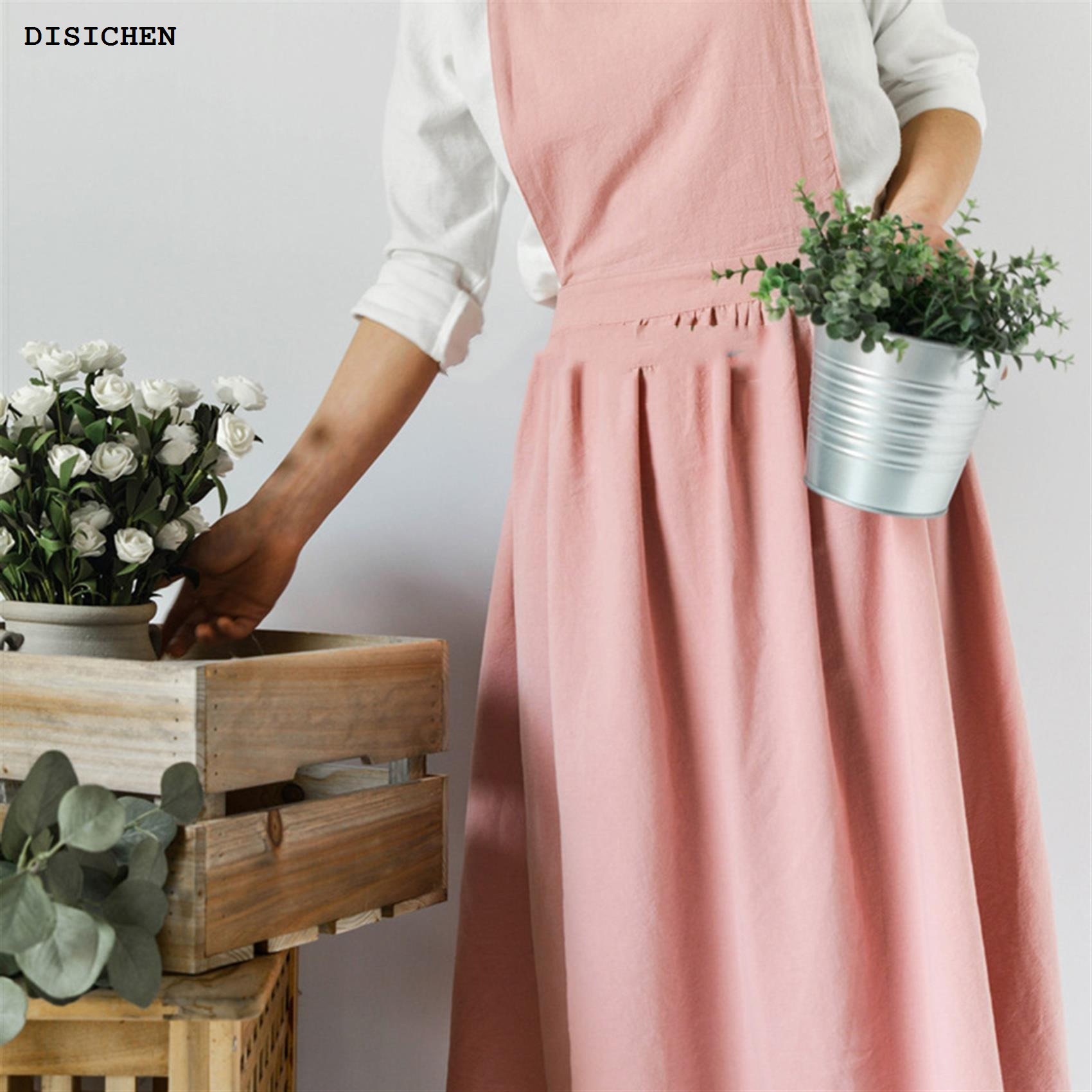 DISICHEN New 1Pc Simple Florist Apron Cotton Linen Gardening Coffee Shops Kitchen Aprons For Cooking Baking Restaurant Apron