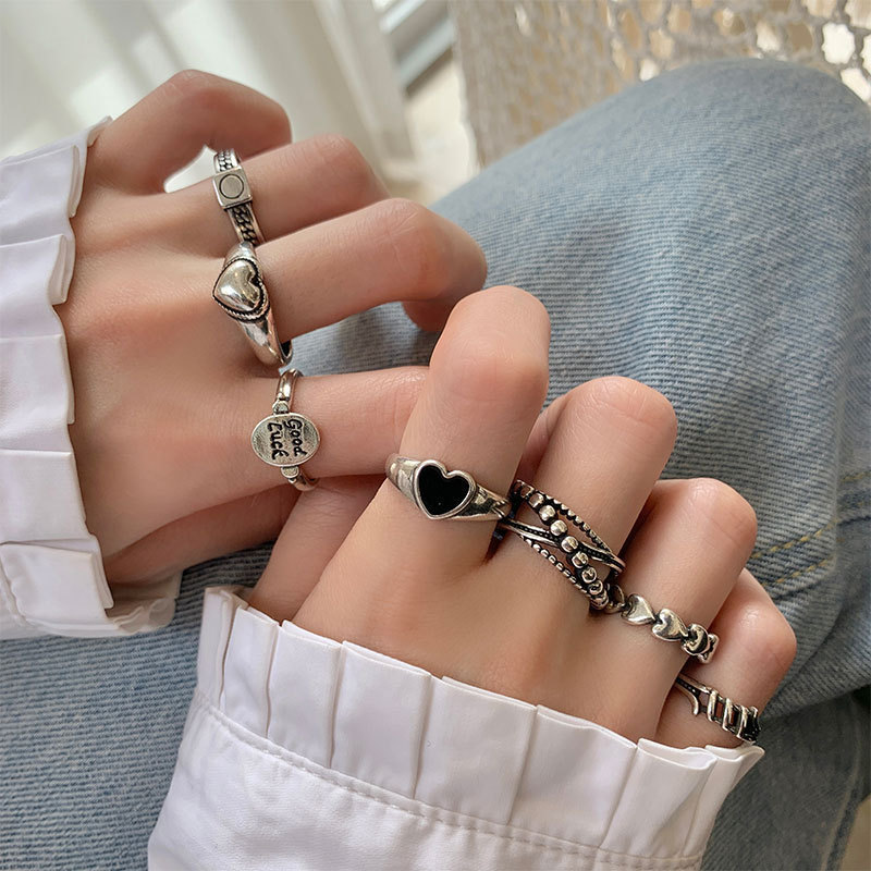 【Prices are low- Now beslow】Korean-style Silver Distinctive Love Retro Fashion Elegant Hip-hop Didi Shining Ring Trendy Finger Ring