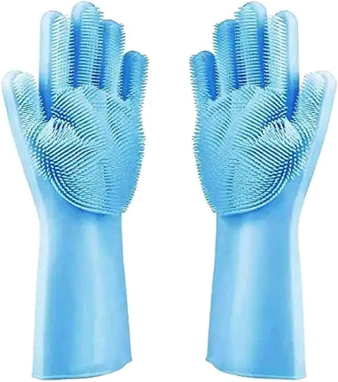 Multitask Magic Silicone Dish Washing Gloves with Scrubber on Both Sides Silicon Scrubbing Glove-1 Pair