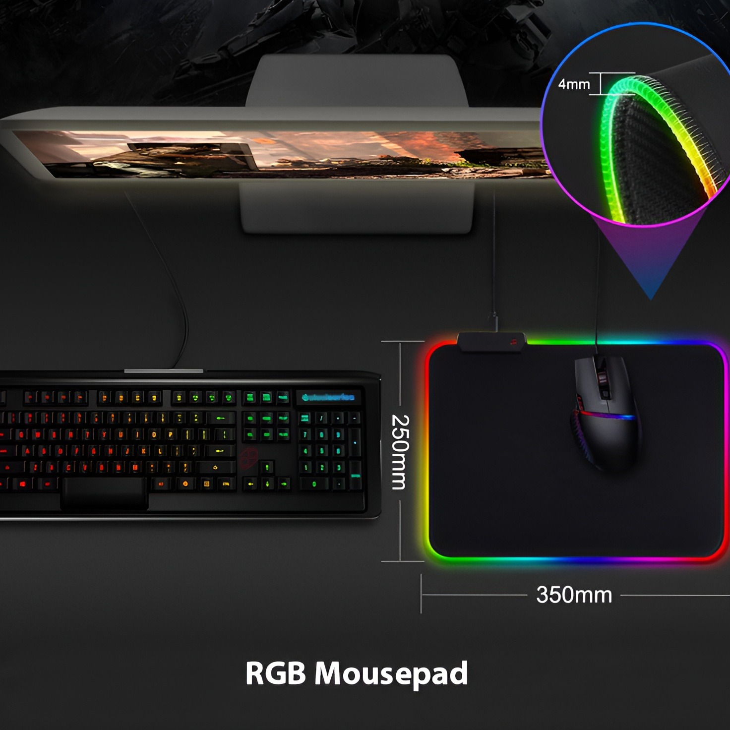 RGB Gaming Mouse Pad Non-Slip Rubber Base, High-Performance Mouse Pad (350 X 250mm)