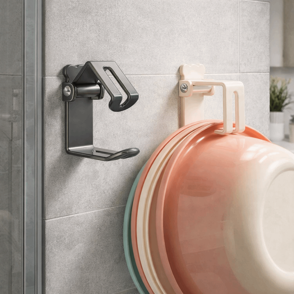 2 Pieces Practical Carbon Steel Wash Basin Hooks Punch-Free Wall Mounted Basin Storage Rack Adjustable Space Saving Washbasin Organizer Toilet