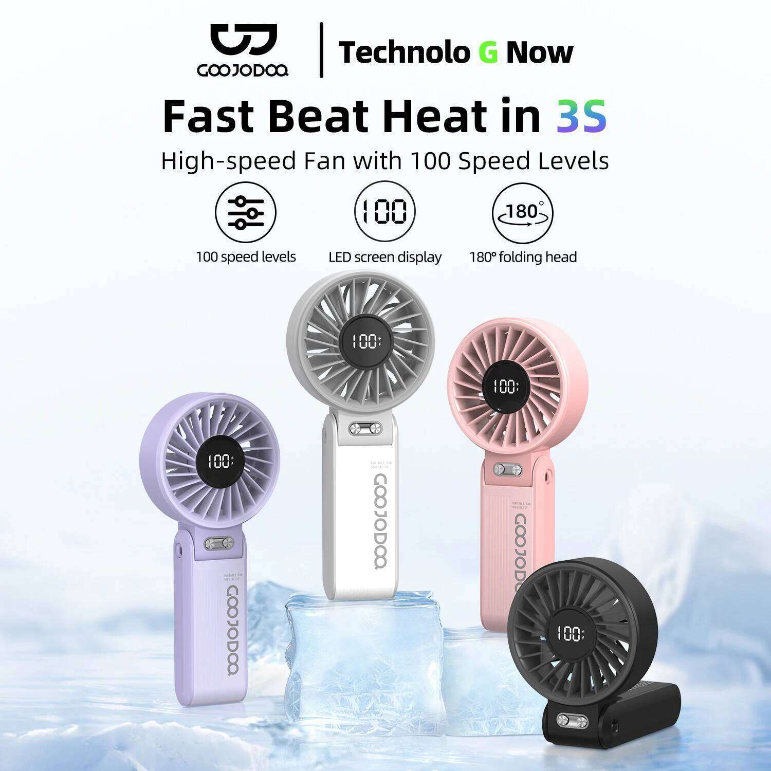 GOOJODOQ Portable Versatile Mini Quiet and High-speed Airflow 100-level Stepless Speed 4000mAh Adjustment Folding Neck Fan
