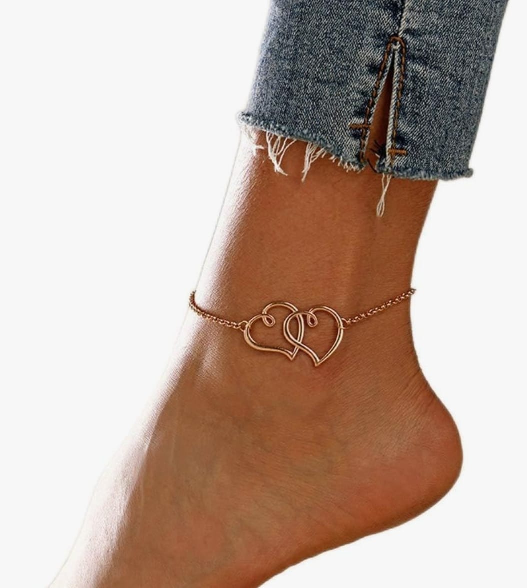 1 Piece Elegant Double Hollow Heart Design Alloy Anklet - Stylish Foot Chain for Women, Perfect for Daily Wear and Dating