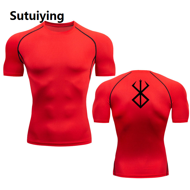 Sutuiying Bargain price Special Offer Gym Running T-shirt Men's Compression Short-sleeved Shirt Summer Round Neck Black Sports Top Sun Protection Long-sleeved Shirt